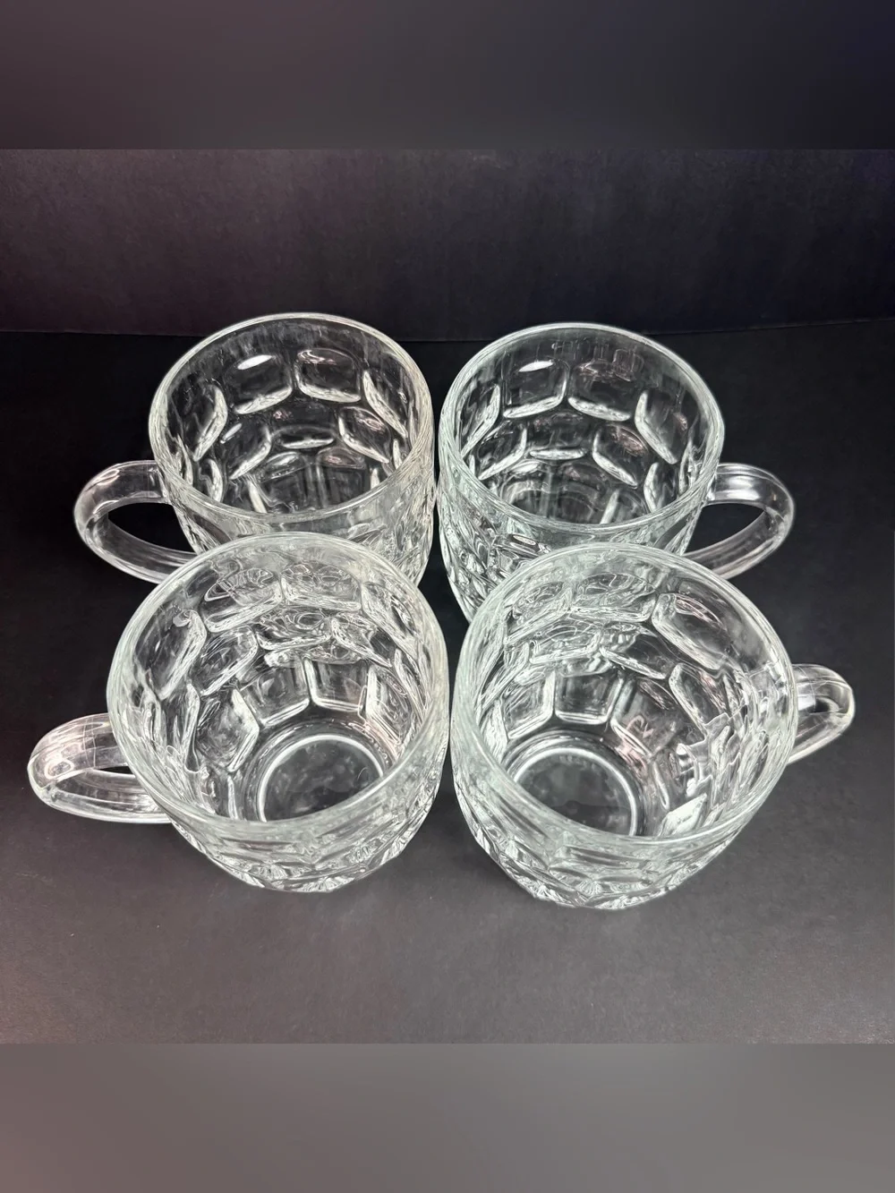 Vintage SET of 4 VINTAGE LUMINARC FRANCE CLEAR GLASS THUMBPRINT BEER MUGS 5